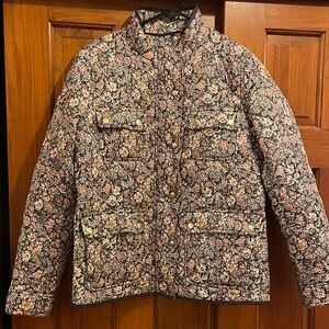 J. Crew Navy Blue and Pink Liberty Floral Field Jacket with smart Navy Piping. M